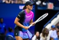 Iga Swiatek during an exhibition event ahead of the US Open (Source: Getty)